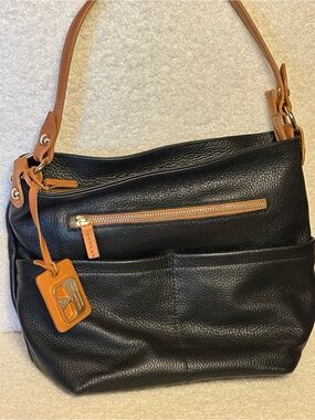 Valentina Black Shoulder Bag with Tan Trim